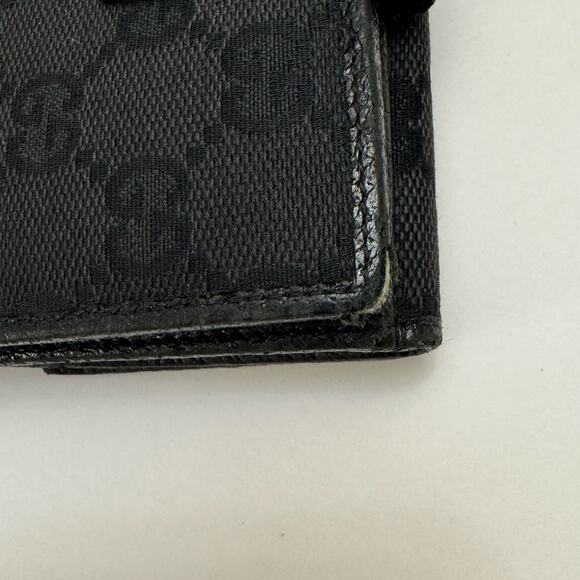 Gucci Double Sided Canvas GG Logo Leather Trim Bifold Wallet Black - Picture 14 of 15